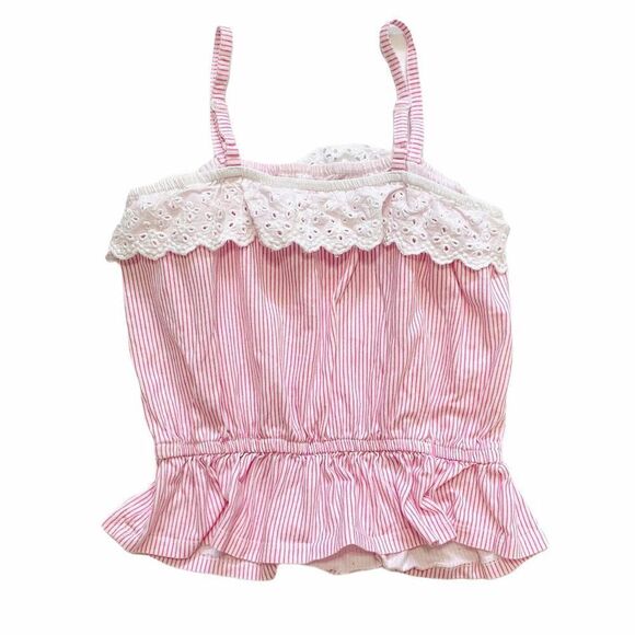 𝅺pink Stripped Lace Trim Spaghetti Strap Tank Top - Picture 3 of 3